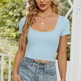 thumbnail image 5 of Rezuofi 1 Pcs Women Short Sleeve Tops Scoop Neck Ribbed Knit Slim Fitted Basic Tee Shirts 2025 Casual Summer Trendy Clothes, 5 of 5