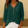 thumbnail image 2 of Duoif Womens Tops Womens Cotton Linen Tops Spring Fashion 2026 Long Sleeve V Neck Button Shirts Casual Loose Summer Blackish Green L, 2 of 8