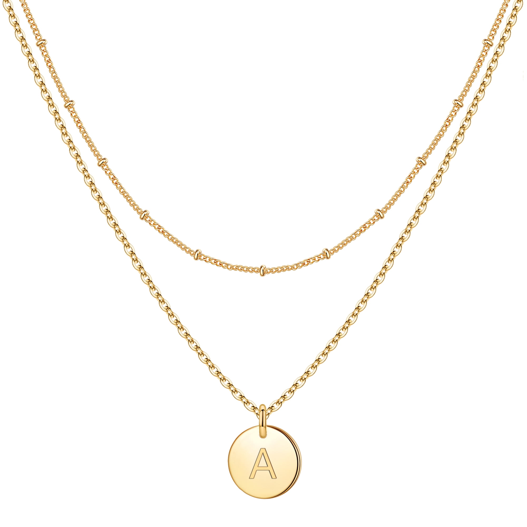 Turandoss Dainty 14K Gold Plated Layered Initial Pendant Necklace for Women Fashion Chain Jewelry Birthday Teacher Appreciation Mothers Day Graduation Gifts for Her Mom Kids Teen Girls Wife Ideas