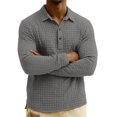 thumbnail image 6 of LWavelet Men's Waffle Texture Collar Button Polo - Long Sleeve Casual Everyday Top Gray 2XL, 6 of 7