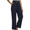 thumbnail image 5 of CLOISE Womens Summer Pants High Waisted Straight Leg Lounge Pants Pull On Stretch Trousers With Button Soft Elastic Waist Pants Solid Comfy Pants Fashion Navy, 5 of 5