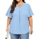thumbnail image 4 of Karight Womens Plus Size Tops Short Sleeve V Neck Tunic Casual Loose Fit Summer Shirt Pleated Curve Hem Side Split Blouses, 4 of 7