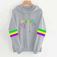 thumbnail image 2 of Women Mardi Gras Hoodies Long Sleeve Striped Hooded Sweatshirt Carnival Mask Pullover Top Holiday Parade Shirts Fat Tuesday Casual Long Sleeve Shirt Funny Vocation Outfits Gray XL, 2 of 5