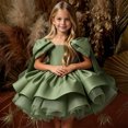 thumbnail image 4 of Girls Satin Mini Princess Dresses Cape Sleeve Neck Ruffle Tiered Gowns for Wedding Birthday Party Evening Ceremony Green 5-6 Years, 4 of 6