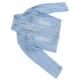 thumbnail image 3 of Chaqueta de manga larga con botones para mujer, informal, de moda, ajustada, con capucha desmontable para citas, azul claro, L, 3 of 15