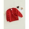 thumbnail image 3 of Franhais Toddler Baby Girls Pom Sweaters, Long Sleeve Round Neck Button Down Knit Cardigan, 3 of 8