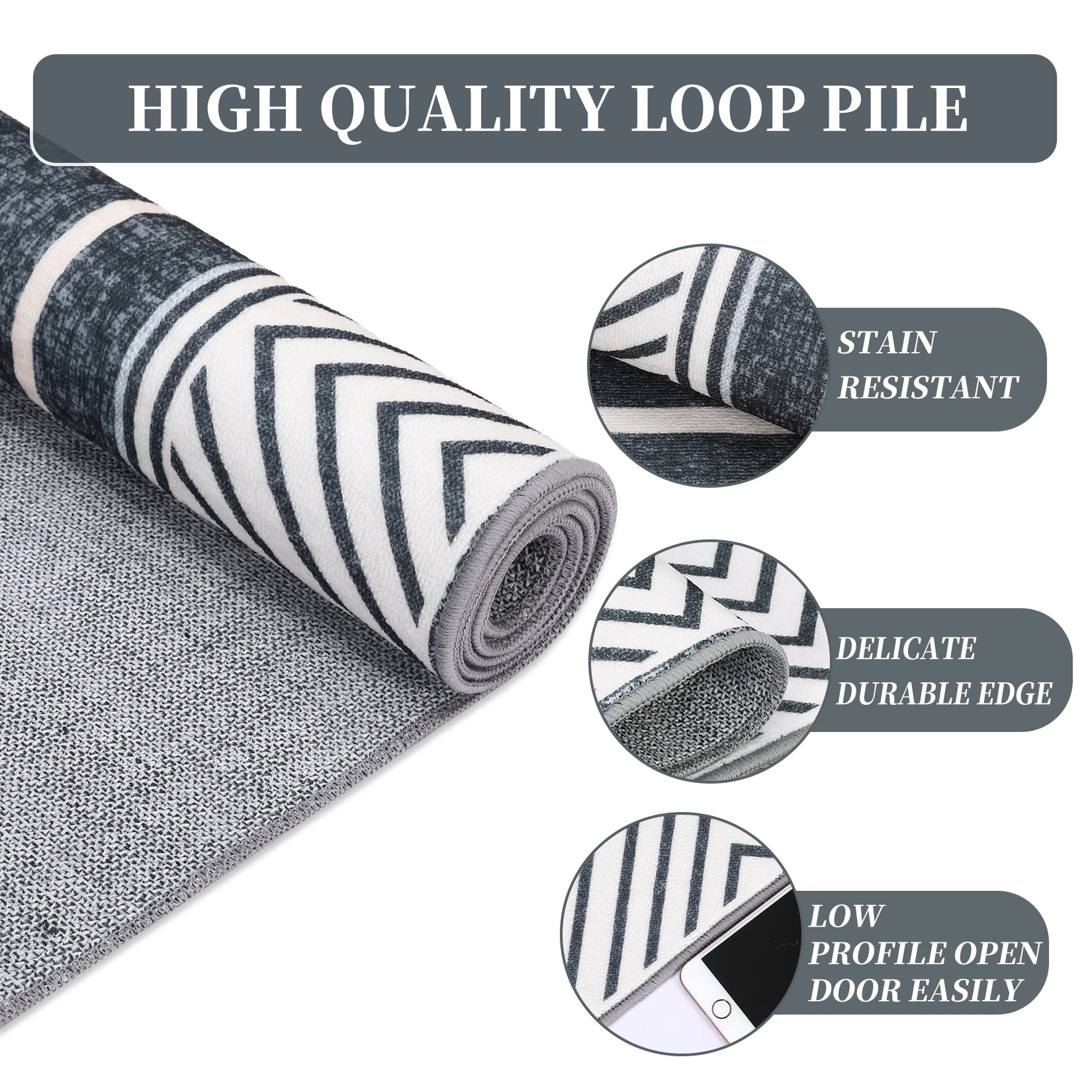 HOMERRY Area Rug 5' x 7' Rugs for Living Room Vintage Geometric bordered Floor Cover, Dark Gray