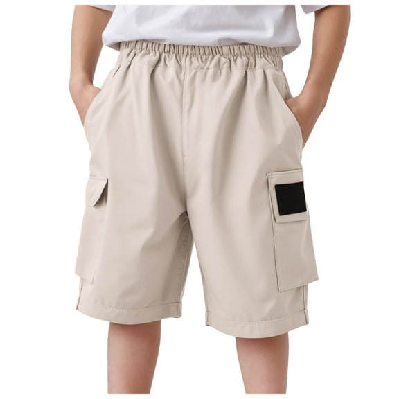 BOBOGOJP Kids Camo Cargo Shorts Boys Pull On Military Summer Camouflage Bermuda Shorts Khaki for Size 8-9 Years