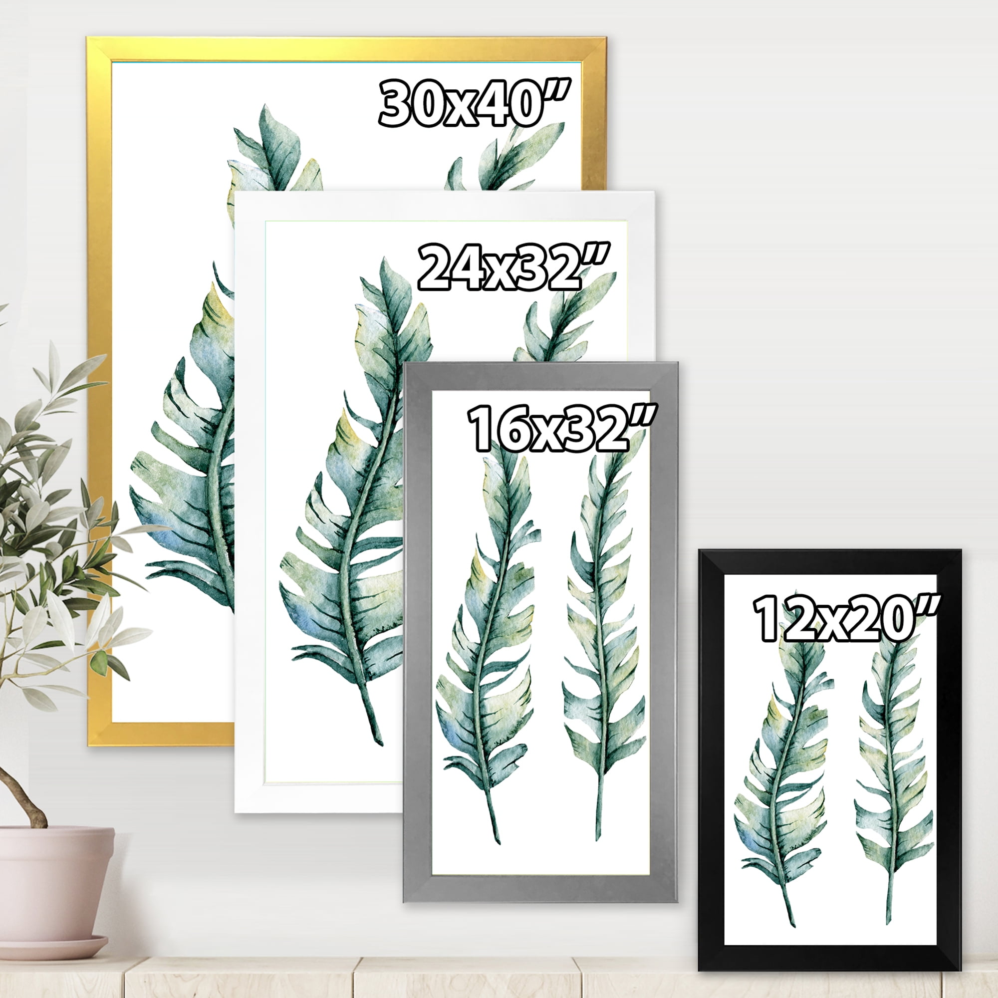 Designart 'Duo of Tropical Leaves On White' Farmhouse Framed Art Print