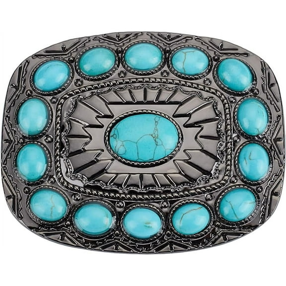 Turquoise Belt Buckle Western Vintage Medieval Buckles Style Fashion Square Turquoise Jewelry Punk Belt Fastener Accessory for Women Ladies Cowgirl Cowboy Girls Men