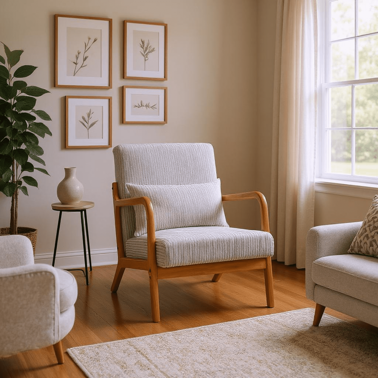 Homy Casa Modern Accent Chair with Wooden Frame and Corduroy Upholstery, Living Room Armchair
