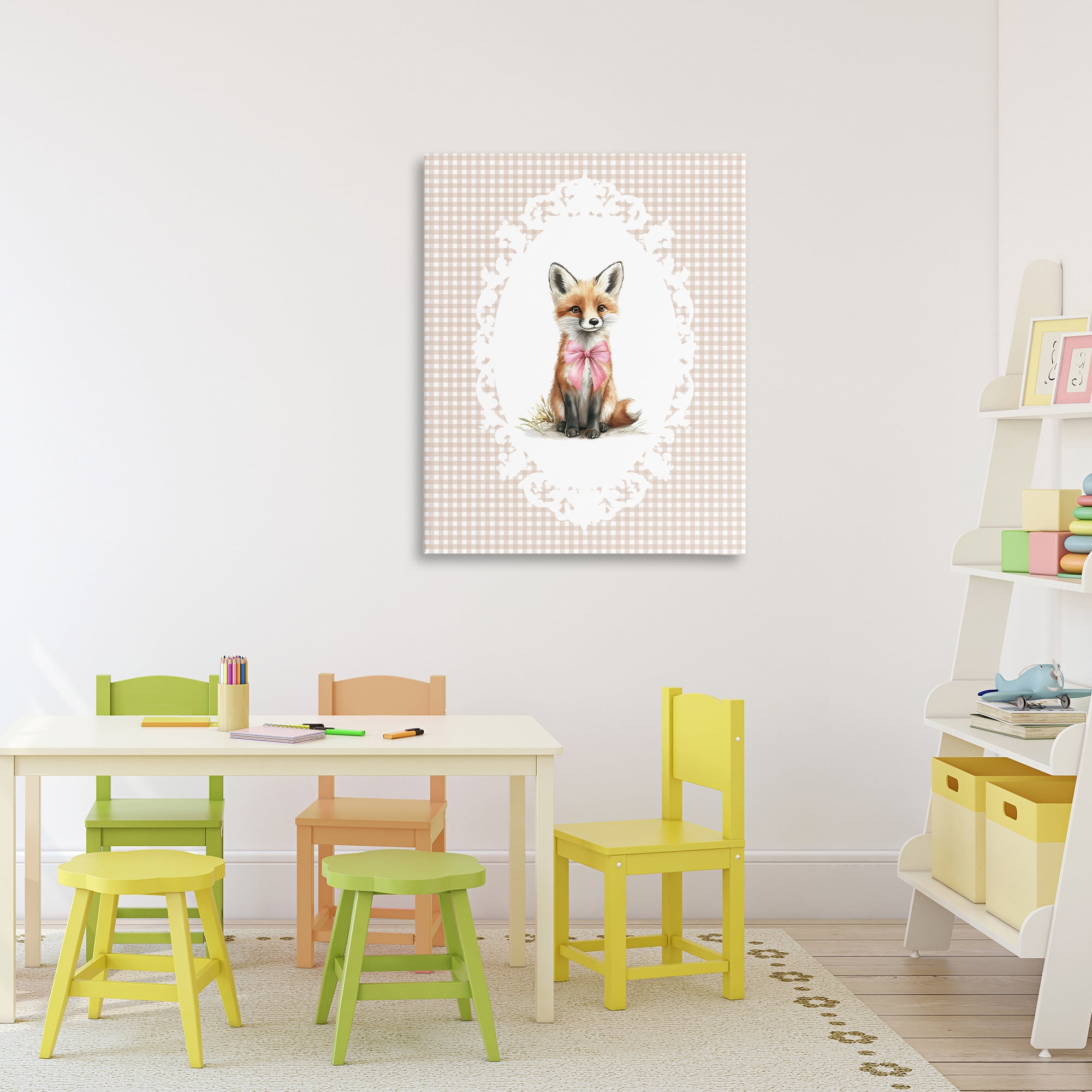 Stupell Industries Vintage Bow Fox on Gingham Canvas Wall Art, design by Christine Simpson Art