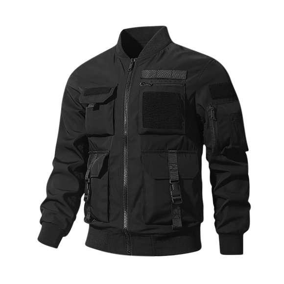 WRKEKC Mens Cargo Jacket Solid Color Long Sleeve Multi-Pocket Utility Windbreaker Long Sleeve Casual Outerwear for Outdoor Work Stylish Wear