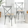 thumbnail image 2 of Cassis Classic Traditional X-Back Wood Rattan Dining Chair, Gray/Natural (Set of 2), 2 of 9