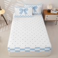 thumbnail image 4 of Homewish Kawaii Blue Bow Zipper Full Size Comforter Sets with Fitted Sheet and 2 Pillowcases for Girl, Cartoon Lattice Zipper Bedding Set, Reversible, 4pcs, 4 of 6