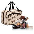 thumbnail image 6 of Travel Hanging Toiletry Bag with 4 Zipped Compartments Waterproof Makeup Accessories Spacious Cosmetic Bag Cute Brown Bow Large, 6 of 9