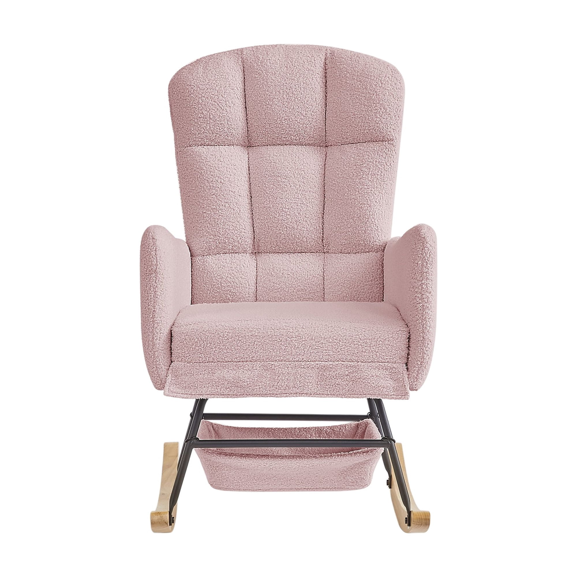 Leumius Teddy Rocking Accent Chair,High Backrest Upholstered Armchair Reading Chair for Reading,Bedroom,Living Room,Pink