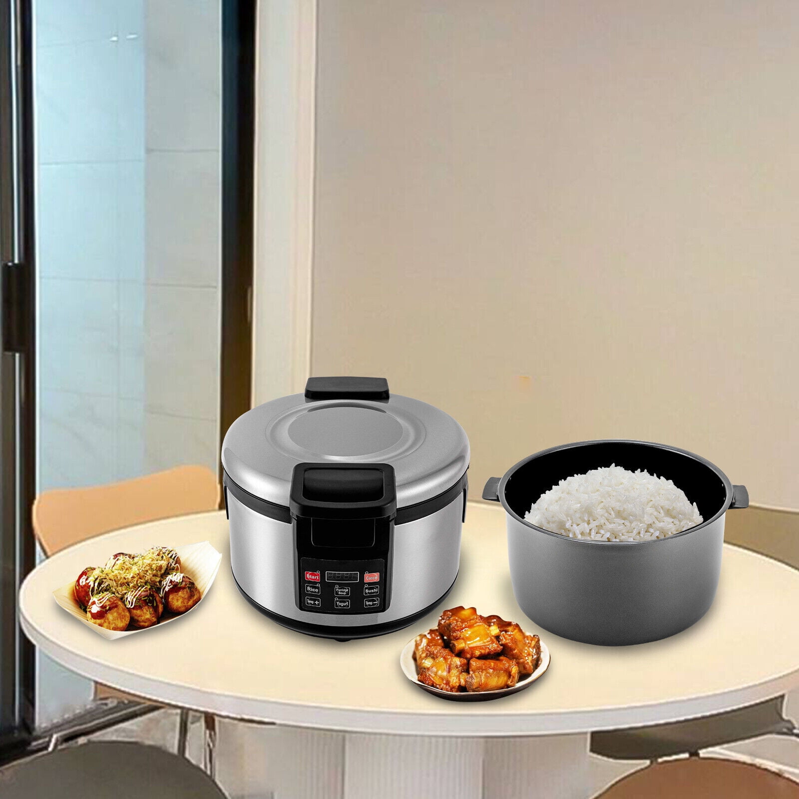 Miumaeov 110W Rice Warmer Commercial Rice Cooker Stainless Steel Non-Stick Inner Pot 360° Heating 19L/20Qt