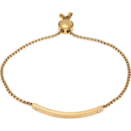 Michael Kors Women's Crystal Gold-Tone Stainless Steel Logo Bar Slider Fashion Bracelet, 8.5