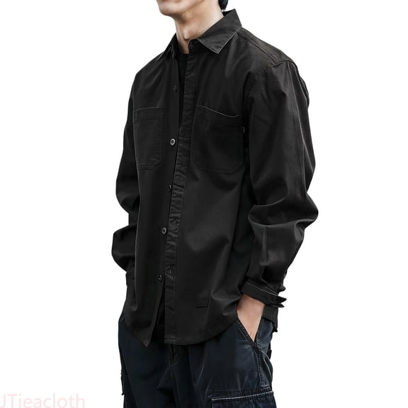 JTieacloth Heavy Duty Work Shirt For Long Sleeve Button Down Utility Twill Casual Business Wear Durable Comfortable Pocketed Attire Mens Regular Fit Button Down Shirts Black