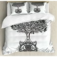 thumbnail image 1 of Celtic Queen Size Duvet Cover Set, Hand-Drawn Tree of Life and Triskelion Symbol at Roots for Spirituality in Cult, Decorative 3 Piece Bedding Set with 2 Pillow Shams, Black and White, by Ambesonne, 1 of 3