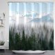 thumbnail image 2 of Cortina de ducha extra larga de 213 cm con diseño de bosque verde brumoso, árboles y montañas, tela impermeable, moderna cortina de baño con ganchos (Verde 3, 183 x 213 cm), 2 of 6