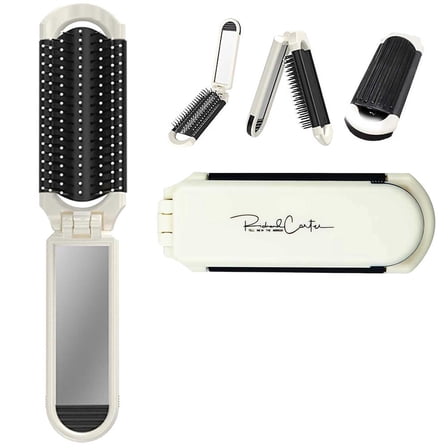 Compact Folding Hair Brush with Mirror Dual Use Wet and Dry Detangling Comb Mini Travel Massage Brush for All Hair Types