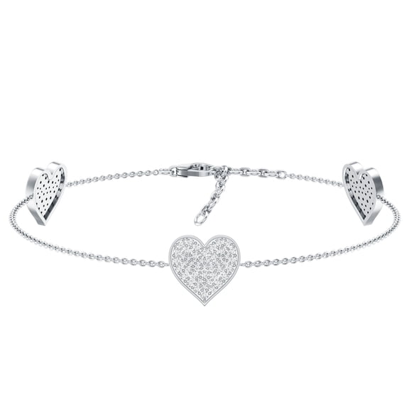 Lab Grown Diamond Heart Chain Bracelet for Women - Ideal For Gift, 925 Sterling Silver, 7.0 inches