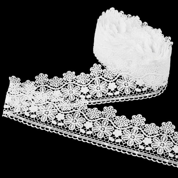 6.5 Yards 3.26 Inch White Floral Lace Ribbon Wide Flower Hollow Crochet Edge Trim Polyester Embroidered Fabric Appliques Rrimming Roll