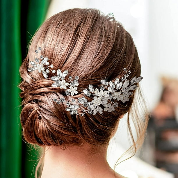3 Pieces Bride Wedding Hair Pins Bridal Rhinestone Hair Clips
