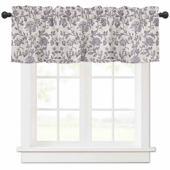 Purple Floral Leaf Valances for Windows Farmhouse Kitchen Curtains Valances Rod Pocket Valance Curtains for Kitchen Windows Retro Farmhouse Plant Tree Branch Window Valances for Bathroom 42"x18"