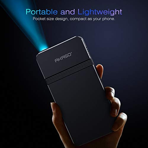 AKASO Mini Projector, Pocket-Sized DLP Portable Projector, 50 ANSI Lumens  Video Projector, Support 1080P HDMI Input Built-in Rechargeable Battery