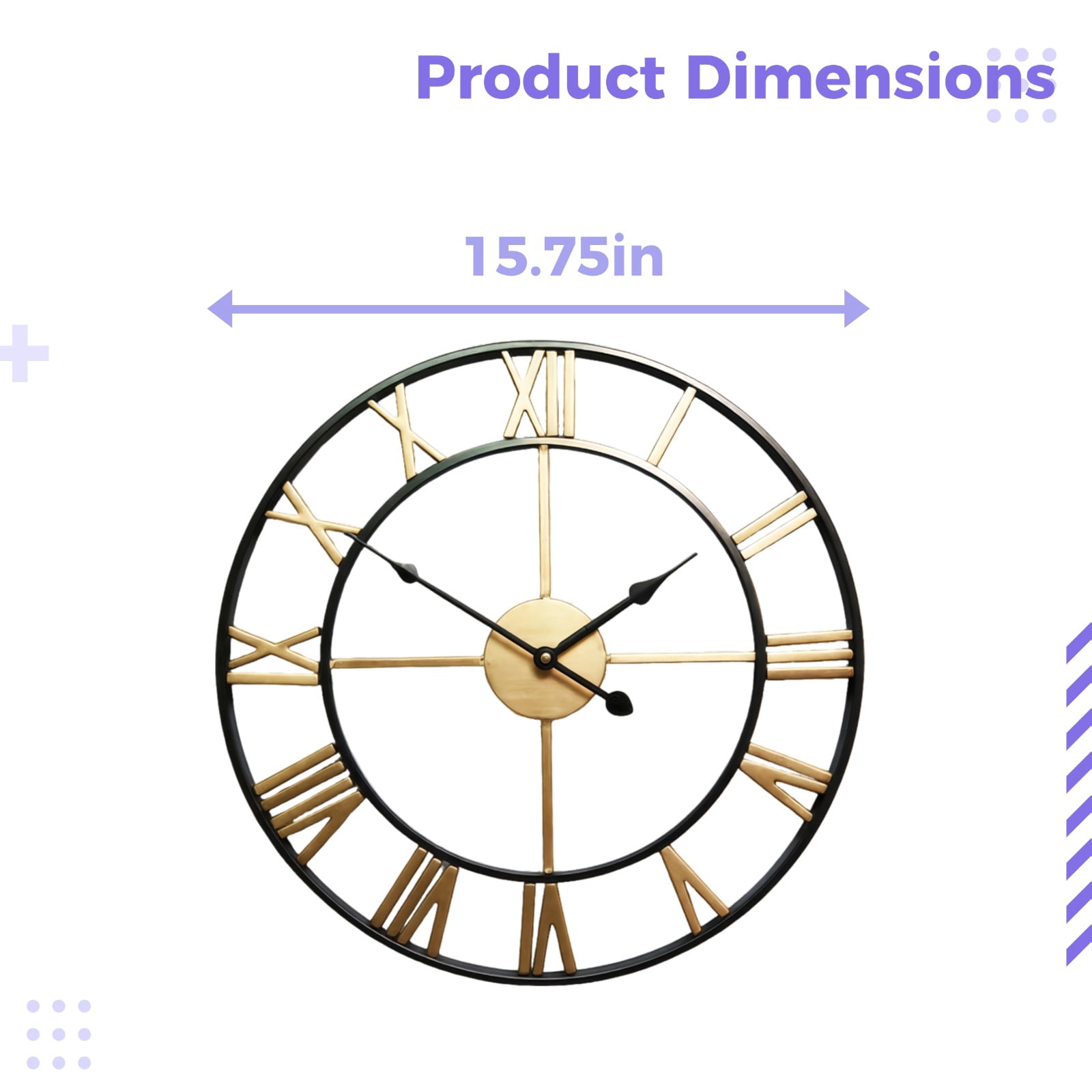 16 Inch Large Metal Wall Clock, Farmhouse Oversized Silent Black Iron Wall Clock with Arabic Numerals, Vintage Industrial Design for Indoor Outdoor Garden Patio Pool Yard Home Decoration