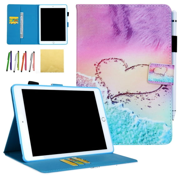 iPad 9.7 2017 2018 (iPad 5th/6th Generation) Case, iPad Air 1 2 Wallet Cover, iPad Pro 9.7 Case, Allytech PU Leather Flip Case with Auto Sleep/Wake Smart Folio Stand Cover, Love Star