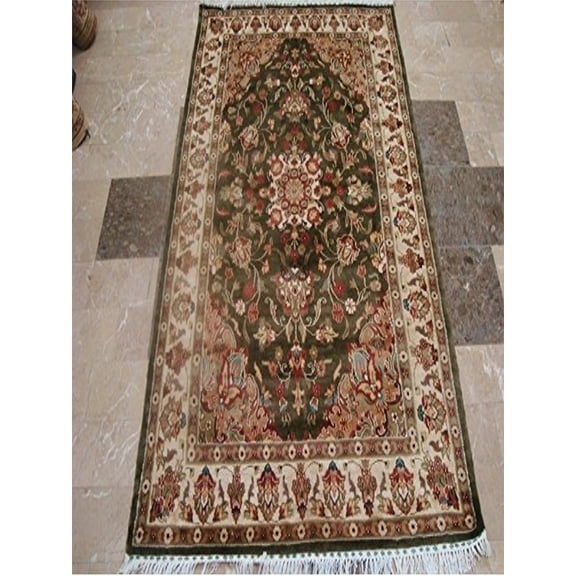 Ahmedani Linen Exclusive Medallion Floral Green Home Decor Hand Knotted Rectangle Area Rug (4 x 6)'