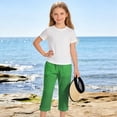 thumbnail image 6 of Posijego Girls Capri Pants Summer Casual Capris Pants Lightweight Cotton Linen Straight Leg Knee Length Pants with Pockets, 6 of 7