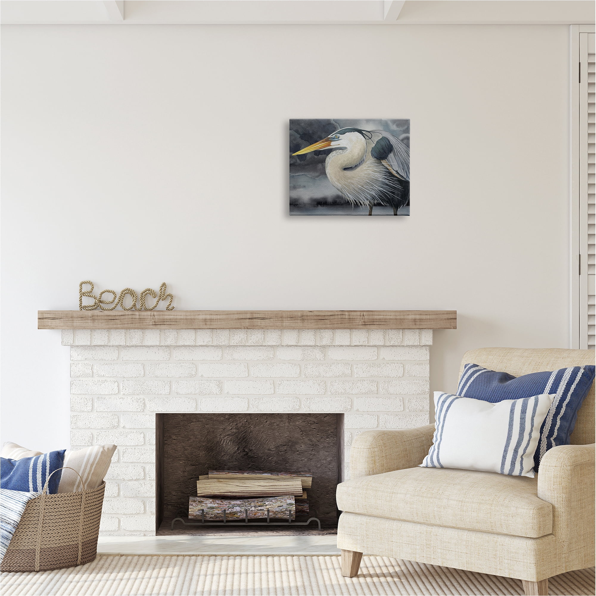 Stupell Industries Dark Heron Portrait Animals & Insects Painting Gallery Wrapped Canvas Art Print Wall Art, 20 x 16