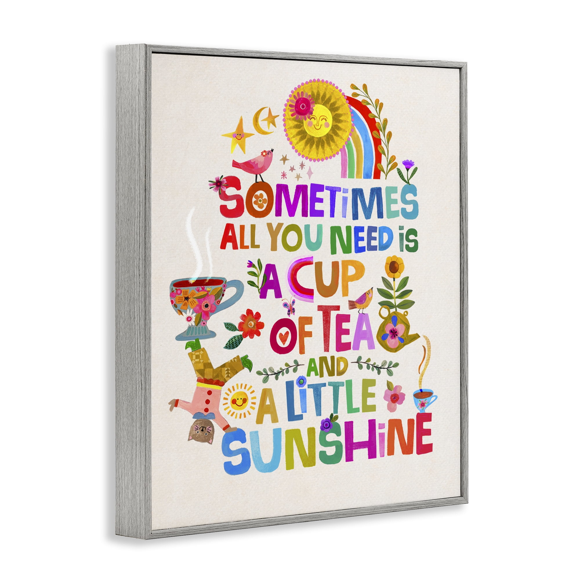 Stupell Industries Cup Of Tea & Sunshine Gray Framed Giclee Art, design by Katherine Herrell Studio