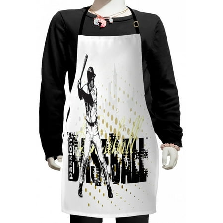 

Baseball Kids Apron Softball Background Dots and Grunge Dark Lettering Batting Team Game Boys Girls Apron Bib with Adjustable Ties for Cooking Baking Painting Black Yellow White by Ambesonne