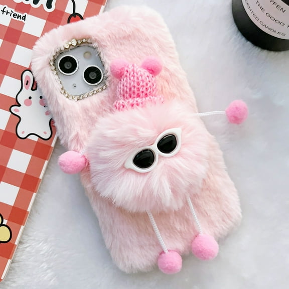 Dteck Case for iPhone 12 mini, Girly Faux Fur Case Fluffy Furry Shockproof Protective Phone Cover for Apple iPhone 12 mini,Pink