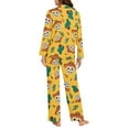 thumbnail image 4 of Garronmavis Yellow Skull Womens 2-Piece Long Sleeve Button-Down Pajama Set Fall Winter Thermal Pajamas Loungewear Casual V Neck Lounge Sets Nightwear, 4 of 7