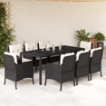 thumbnail image 1 of vidaXL 9 Piece Garden Dining Set with Cushions Black Poly Rattan, 1 of 5