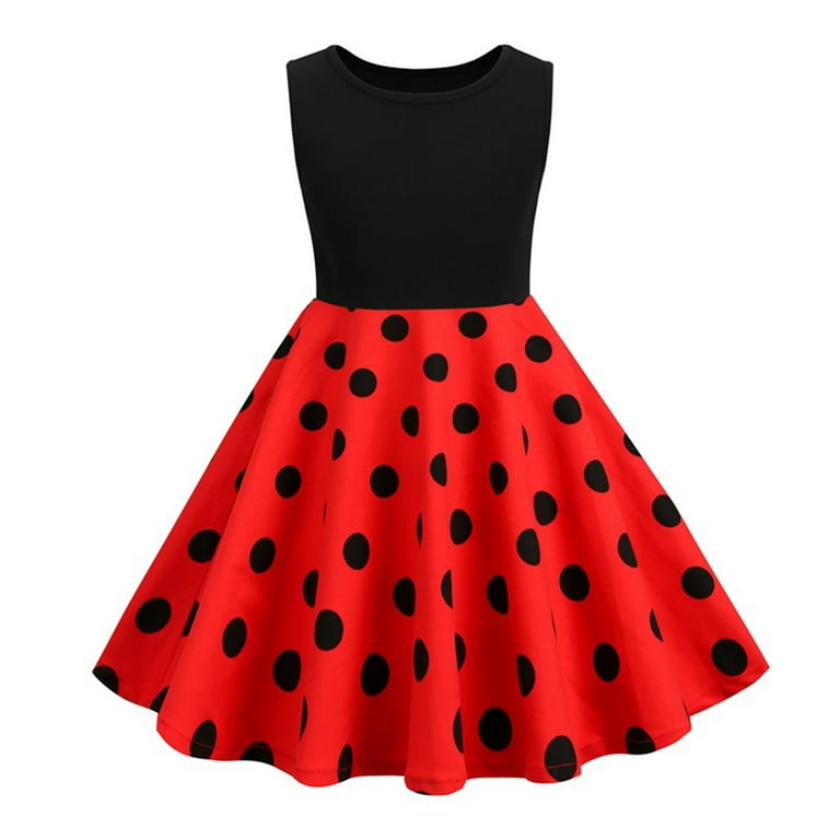 Toddler Girls Polka Dot Dress Vintage 50s 60s Party Dress Fashion Casual Crew Neck Sleeveless Audrey Dress for Summer Fall Walmart