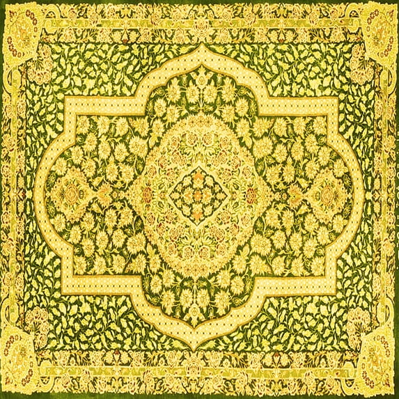 Ahgly Company Machine Washable Indoor Square Medallion Yellow Traditional Area Rugs, 6' Square