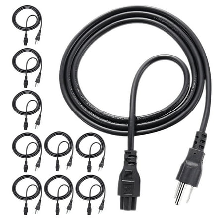10Pcs Standard 5FT 10 Amps 125 Volts Black 3 Prong AC Power Cord Cable for Electronics TV Computer