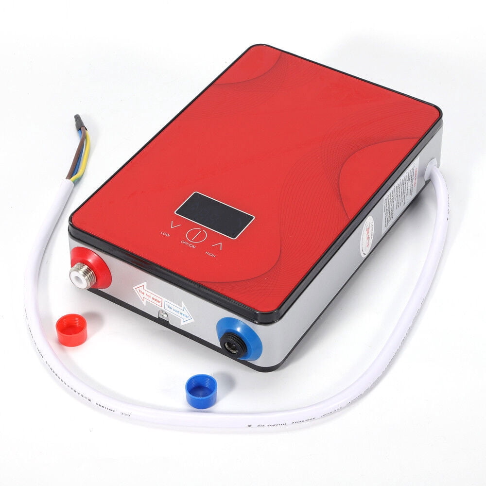 6500W Electric Instant Tankless Hot Water Heater, Red, Boiler Shower System with LED Display Screen for  Kitchens AC 220V
