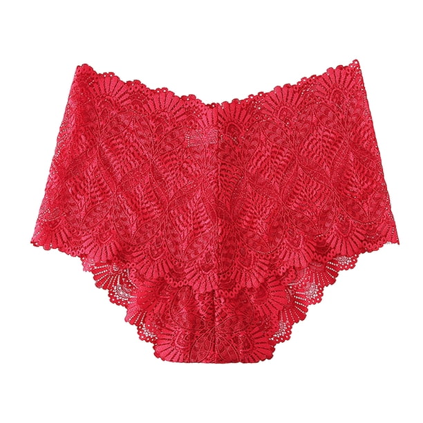 Gibobby Panty sexy Ajuste Ropa interior calada Sexy encaje para mujer, cintura trasera encaje, cintura media alta, hueco, transpirable, cinturón ensanchado, bragas (Rojo, L)