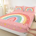 thumbnail image 3 of jejeloiu Boho Cute Rainbow Bed Sheets,3D Gold Stars King Sheets For Girls Teens 4pcs, 3 of 7
