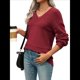 thumbnail image 1 of Suéter Informal de Larga con Cuello en V, Tejido Acanalado y Crochet Ligero para Mujer (Otoño 2025) Vino Tinto XXL, 1 of 7