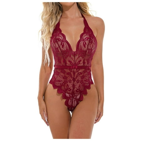 

Women Lace Lingerie Deep V Teddy Bodysuit